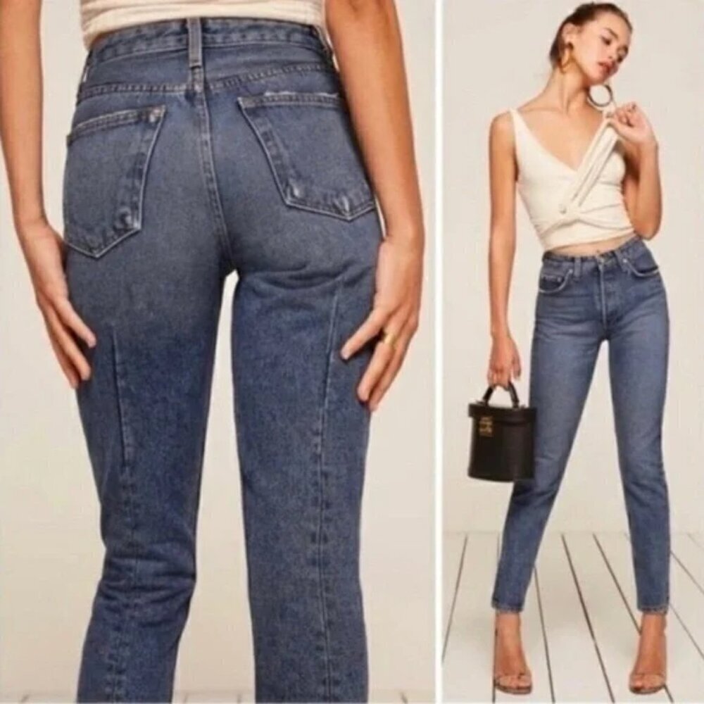 Reformation French Skinny  Baltic Wash Jeans Size 27 Button Fly